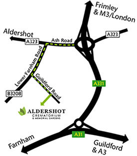 Map showing the location of Aldershot Crematorium